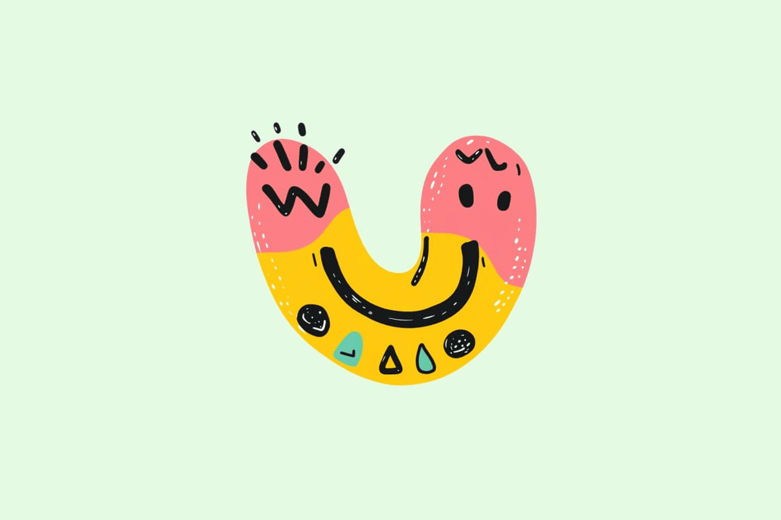 Hand-drawn yellow and pink U shape with a wide smile on a pale green background, the illustration for Offload's Behavioral Activation tool